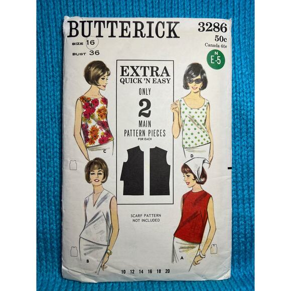 Butterick Sewing pattern 3286 tank top 1960s size 16 - Picture 1 of 7